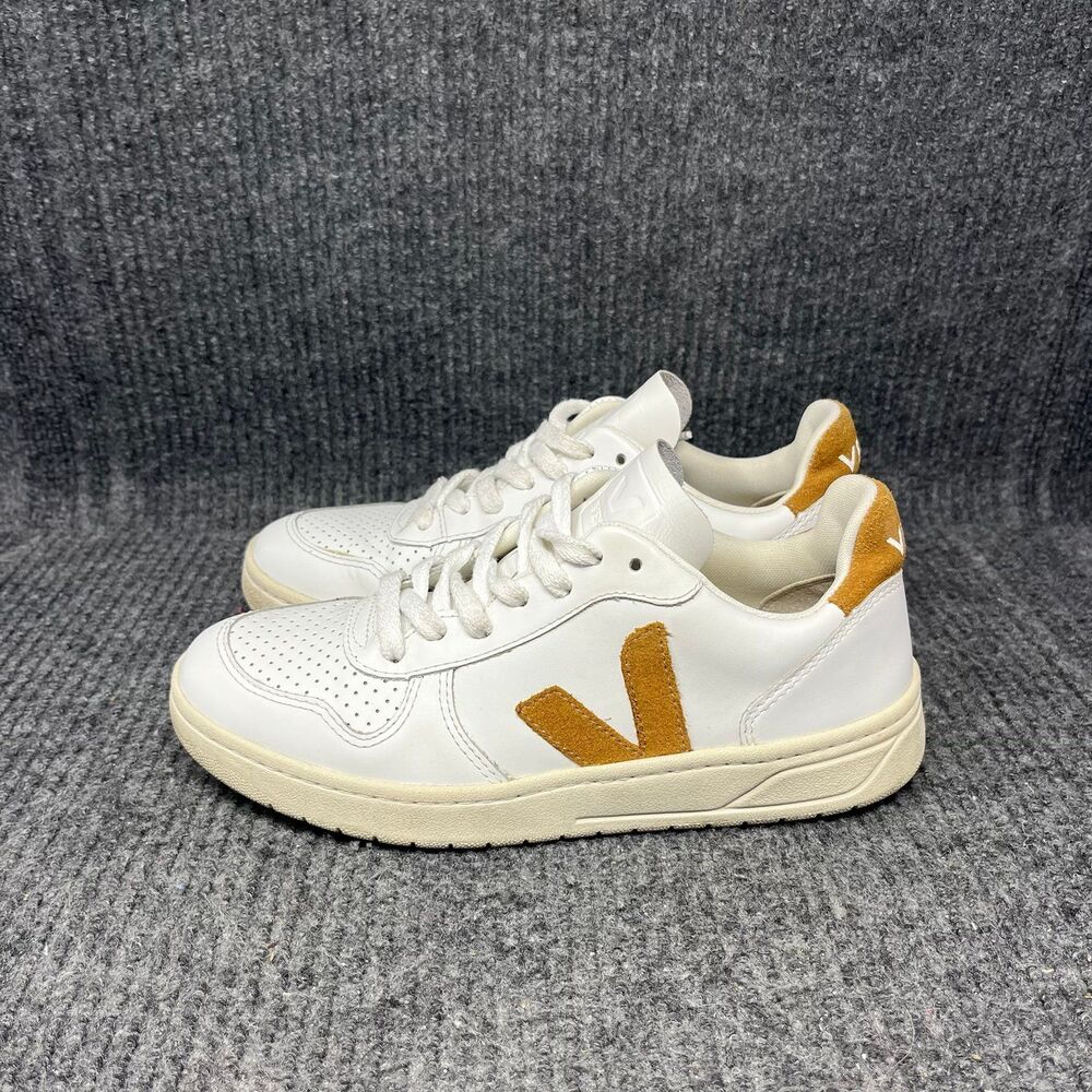 Veja V-10 Extra White Camel Brown Leather Sneakers Low Top Women’s 7 US - Picture 3 of 8
